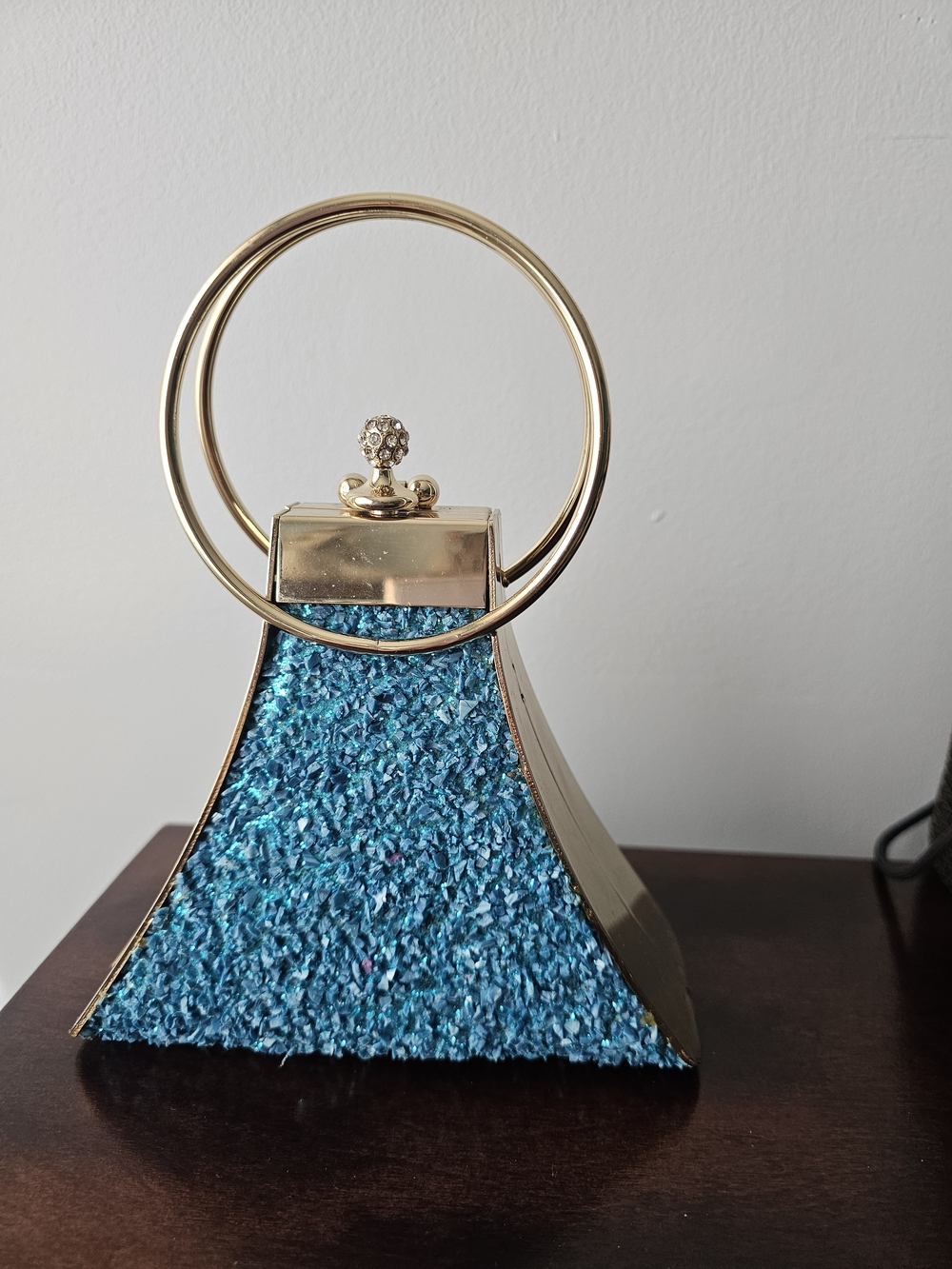 Gold-Trim Blue Textured Decorative Evening Bag Accent